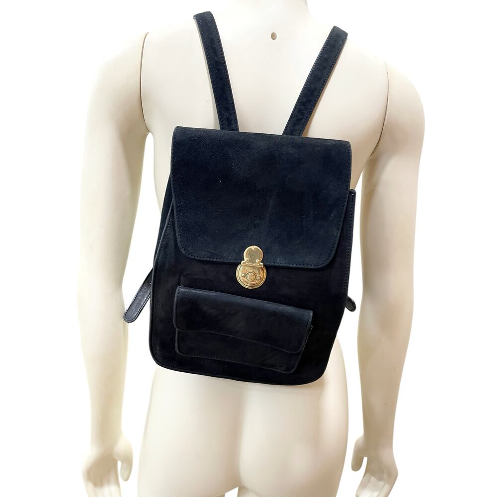 Ralph Lauren Suede Backpack with Gold Lock Vintage Rare - Picture 3 of 13